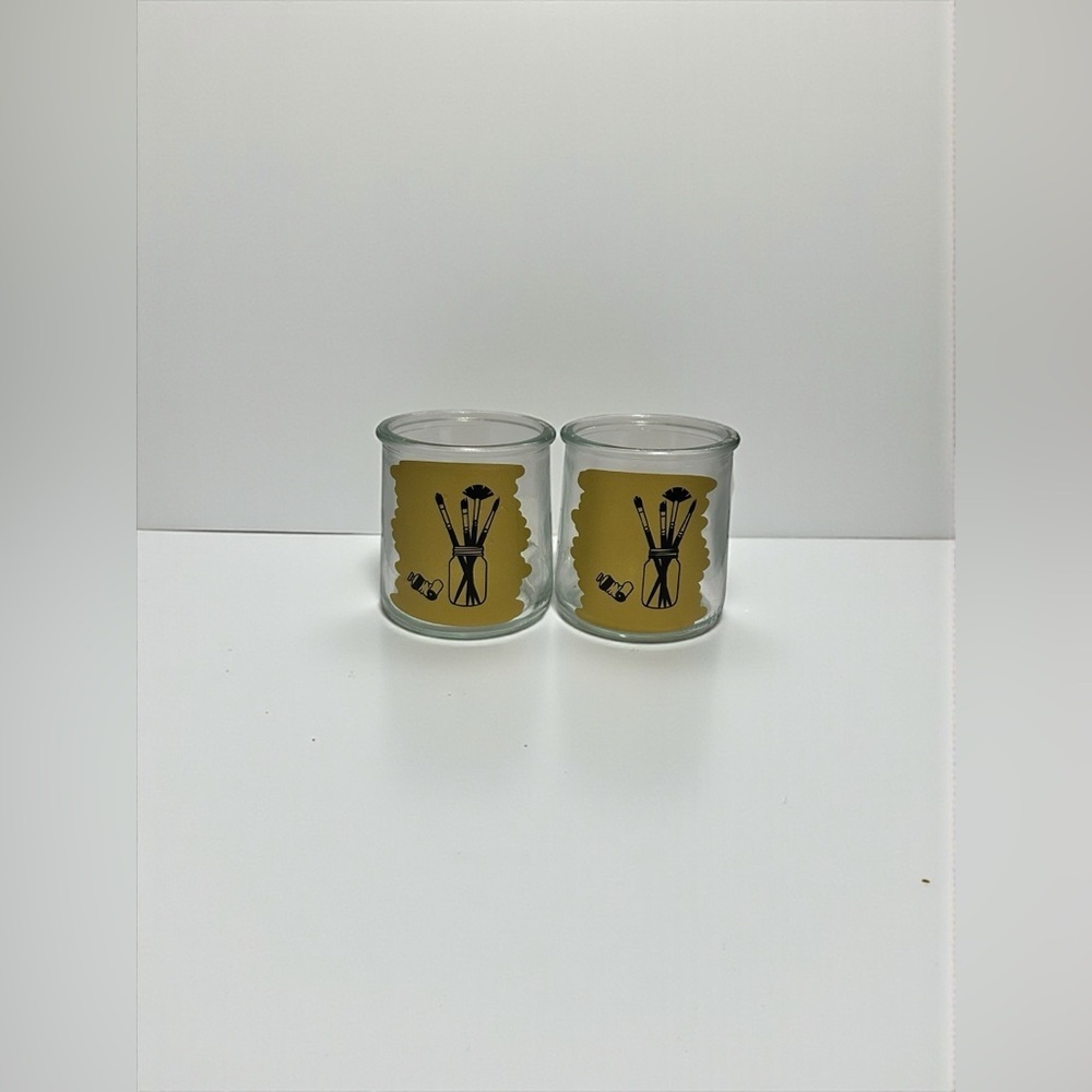 2 Paint Design Glass Jars For Brushes